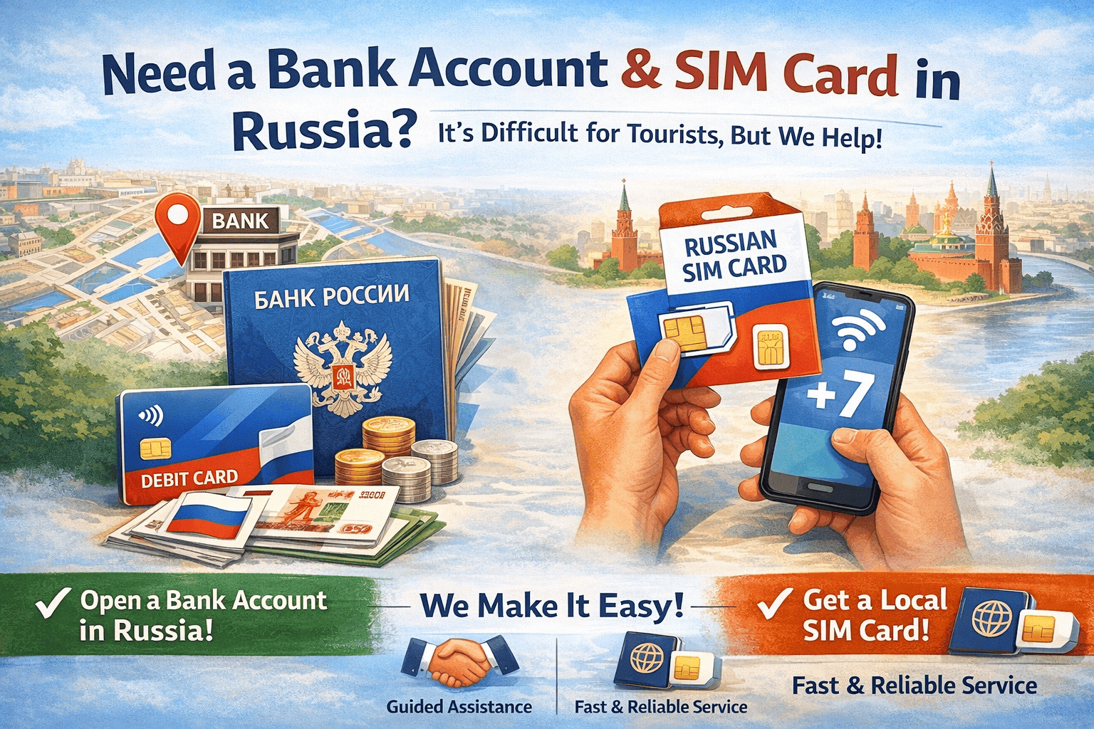 Neuer Service: Einrichtung von SIM-Karten und Bankkonten in Russland